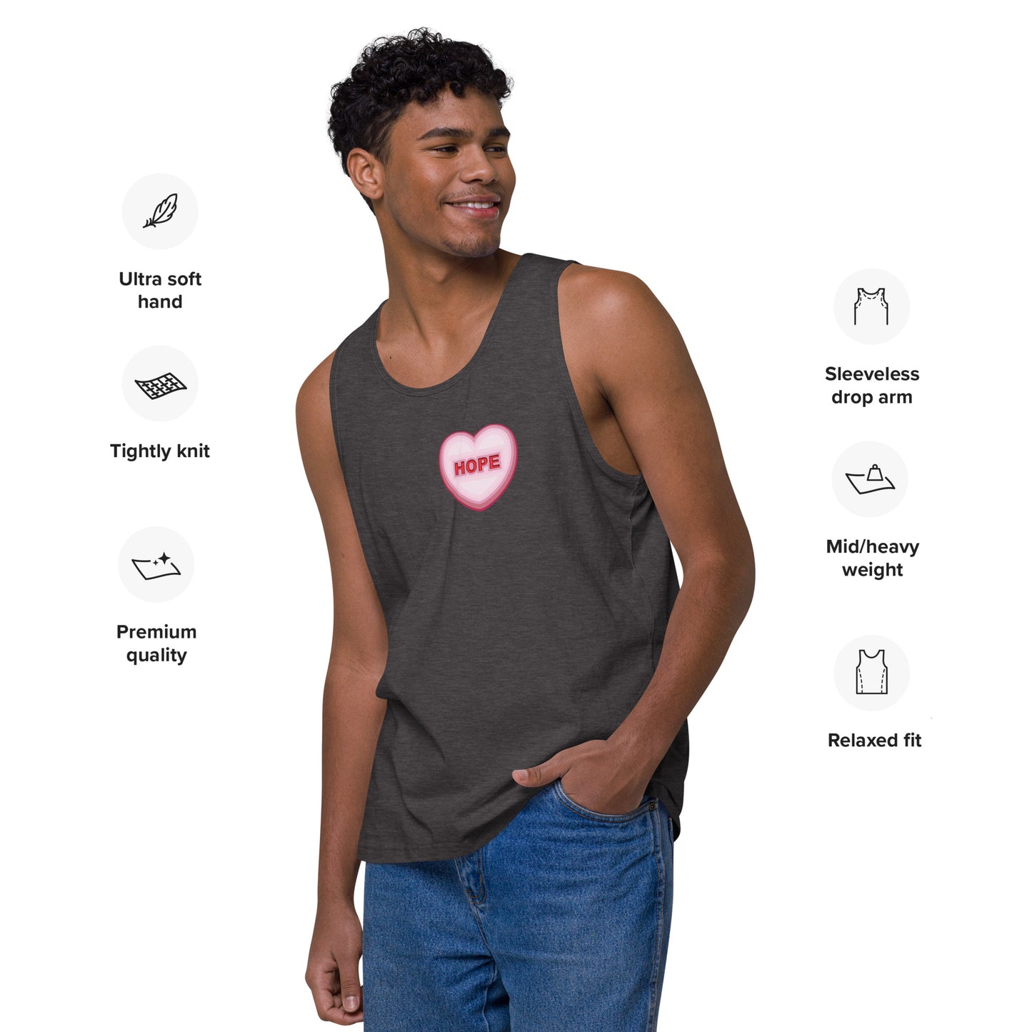 Hope Candy Heart Men's Premium Tank Top Charcoal
